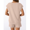 image:imageAUTOMET 2 Piece Summer Short Set Matching V Neck Cap Sleeve Lounge ClothingAlmond