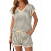image:imageAUTOMET 2 Piece Summer Short Set Matching V Neck Cap Sleeve Lounge ClothingApricot Black