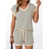 image:imageAUTOMET 2 Piece Summer Short Set Matching V Neck Cap Sleeve Lounge ClothingApricot Black