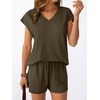 image:imageAUTOMET 2 Piece Summer Short Set Matching V Neck Cap Sleeve Lounge ClothingArmy Green