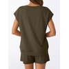 image:imageAUTOMET 2 Piece Summer Short Set Matching V Neck Cap Sleeve Lounge ClothingArmy Green