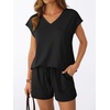 image:imageAUTOMET 2 Piece Summer Short Set Matching V Neck Cap Sleeve Lounge ClothingBlack