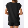 image:imageAUTOMET 2 Piece Summer Short Set Matching V Neck Cap Sleeve Lounge ClothingBlack