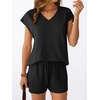 image:imageAUTOMET 2 Piece Summer Short Set Matching V Neck Cap Sleeve Lounge ClothingBlack