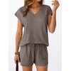 image:imageAUTOMET 2 Piece Summer Short Set Matching V Neck Cap Sleeve Lounge ClothingCoffee Grey