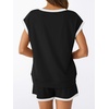 image:imageAUTOMET 2 Piece Summer Short Set Matching V Neck Cap Sleeve Lounge ClothingContrast Black