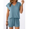 image:imageAUTOMET 2 Piece Summer Short Set Matching V Neck Cap Sleeve Lounge ClothingDusty Blue