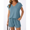 image:imageAUTOMET 2 Piece Summer Short Set Matching V Neck Cap Sleeve Lounge ClothingDusty Blue