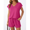image:imageAUTOMET 2 Piece Summer Short Set Matching V Neck Cap Sleeve Lounge ClothingHot Pink