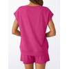 image:imageAUTOMET 2 Piece Summer Short Set Matching V Neck Cap Sleeve Lounge ClothingHot Pink