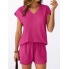 image:imageAUTOMET 2 Piece Summer Short Set Matching V Neck Cap Sleeve Lounge ClothingHot Pink