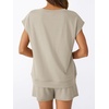 image:imageAUTOMET 2 Piece Summer Short Set Matching V Neck Cap Sleeve Lounge ClothingKhaki