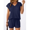 image:imageAUTOMET 2 Piece Summer Short Set Matching V Neck Cap Sleeve Lounge ClothingNavy