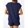 image:imageAUTOMET 2 Piece Summer Short Set Matching V Neck Cap Sleeve Lounge ClothingNavy