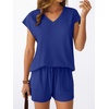 image:imageAUTOMET 2 Piece Summer Short Set Matching V Neck Cap Sleeve Lounge ClothingRoyal Blue