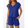 image:imageAUTOMET 2 Piece Summer Short Set Matching V Neck Cap Sleeve Lounge ClothingRoyal Blue