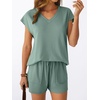image:imageAUTOMET 2 Piece Summer Short Set Matching V Neck Cap Sleeve Lounge ClothingSage