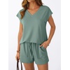 image:imageAUTOMET 2 Piece Summer Short Set Matching V Neck Cap Sleeve Lounge ClothingSage