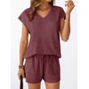 image:imageAUTOMET 2 Piece Summer Short Set Matching V Neck Cap Sleeve Lounge ClothingWine Red