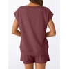 image:imageAUTOMET 2 Piece Summer Short Set Matching V Neck Cap Sleeve Lounge ClothingWine Red