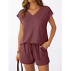 image:imageAUTOMET 2 Piece Summer Short Set Matching V Neck Cap Sleeve Lounge ClothingWine Red