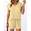 image:imageAUTOMET 2 Piece Summer Short Set Matching V Neck Cap Sleeve Lounge ClothingYellow