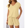 image:imageAUTOMET 2 Piece Summer Short Set Matching V Neck Cap Sleeve Lounge ClothingYellow