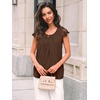 image:imageAUTOMET Women Lace Pleated Short Sleeve Shirts Summer Casual Dressy BlousesBrown