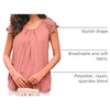 image:imageAUTOMET Women Lace Pleated Short Sleeve Shirts Summer Casual Dressy BlousesCoral