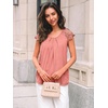 image:imageAUTOMET Women Lace Pleated Short Sleeve Shirts Summer Casual Dressy BlousesCoral