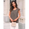 image:imageAUTOMET Women Lace Pleated Short Sleeve Shirts Summer Casual Dressy BlousesGrey Taupe