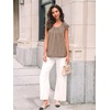 image:imageAUTOMET Women Lace Pleated Short Sleeve Shirts Summer Casual Dressy BlousesKhaki