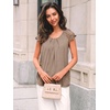 image:imageAUTOMET Women Lace Pleated Short Sleeve Shirts Summer Casual Dressy BlousesKhaki