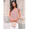image:imageAUTOMET Women Lace Pleated Short Sleeve Shirts Summer Casual Dressy BlousesLight Pink