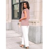 image:imageAUTOMET Women Lace Pleated Short Sleeve Shirts Summer Casual Dressy BlousesLight Pink