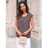 image:imageAUTOMET Women Lace Pleated Short Sleeve Shirts Summer Casual Dressy BlousesRose Taupe