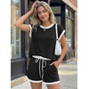 image:imageAUTOMET Womens 2 Piece Summer Matching Lounge Short Sets with PocketsContrast Black