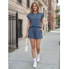 image:imageAUTOMET Womens 2 Piece Summer Matching Lounge Short Sets with PocketsDark Blue
