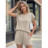 image:imageAUTOMET Womens 2 Piece Summer Matching Lounge Short Sets with PocketsKhaki