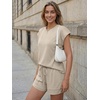 image:imageAUTOMET Womens 2 Piece Summer Matching Lounge Short Sets with PocketsKhaki