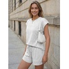 image:imageAUTOMET Womens 2 Piece Summer Matching Lounge Short Sets with PocketsOatmeal Grey