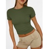 image:imageAUTOMET Womens Crewneck Short Sleeve TShirt Sexy Slim Fit Basic Going Out TopsArmygreen