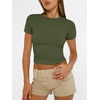 image:imageAUTOMET Womens Crewneck Short Sleeve TShirt Sexy Slim Fit Basic Going Out TopsArmygreen