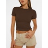 image:imageAUTOMET Womens Crewneck Short Sleeve TShirt Sexy Slim Fit Basic Going Out TopsChocolate