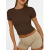 image:imageAUTOMET Womens Crewneck Short Sleeve TShirt Sexy Slim Fit Basic Going Out TopsChocolate