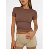 image:imageAUTOMET Womens Crewneck Short Sleeve TShirt Sexy Slim Fit Basic Going Out TopsCoffee