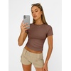 image:imageAUTOMET Womens Crewneck Short Sleeve TShirt Sexy Slim Fit Basic Going Out TopsCoffee