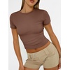 image:imageAUTOMET Womens Crewneck Short Sleeve TShirt Sexy Slim Fit Basic Going Out TopsCoffee