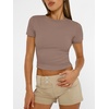 image:imageAUTOMET Womens Crewneck Short Sleeve TShirt Sexy Slim Fit Basic Going Out TopsCoffee Grey