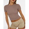 image:imageAUTOMET Womens Crewneck Short Sleeve TShirt Sexy Slim Fit Basic Going Out TopsCoffee Grey